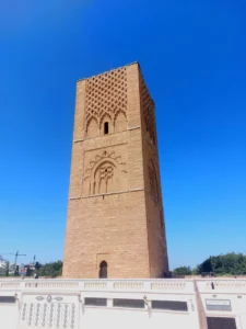 Hassan Tower in Rabat, Morocco under a clear blue sky — a UNESCO World Heritage landmark